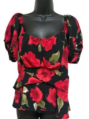 Floral Red Puff-Sleeve Women's Top⭐️NWT⭐️